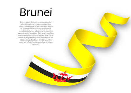 Waving ribbon or banner with flag of Brunei. Template for independence day poster designのイラスト素材