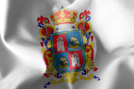 3D illustration flag of Campeche is a region of Mexico. Waving on the wind flag textile backgroundの写真素材