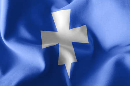 3D illustration flag of Rogaland is a region of Norway. Waving on the wind flag textile backgroundの写真素材