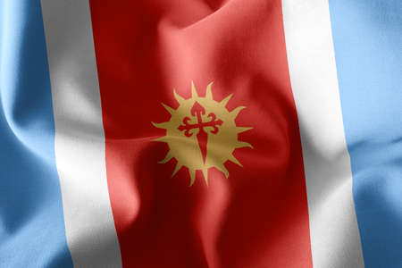 3D illustration flag of Santiago del Estero is a region of Argentina. Waving on the wind flag textile backgroundの写真素材