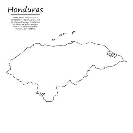 Simple outline map of Honduras, vector silhouette in sketch line styleのイラスト素材