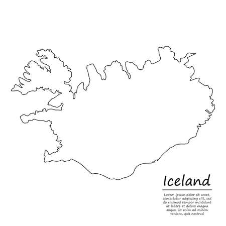 Simple outline map of Iceland, vector silhouette in sketch line styleのイラスト素材