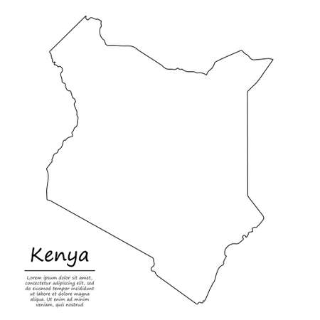 Simple outline map of Kenya, vector silhouette in sketch line styleのイラスト素材