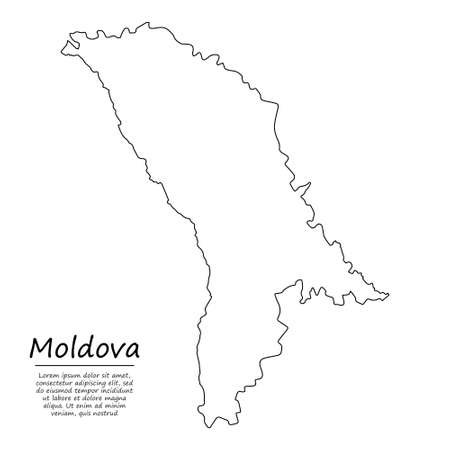 Simple outline map of Moldova, vector silhouette in sketch line styleのイラスト素材