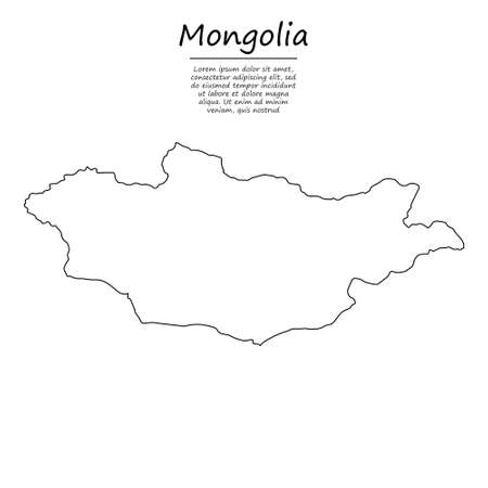 Simple outline map of Mongolia, vector silhouette in sketch line styleのイラスト素材