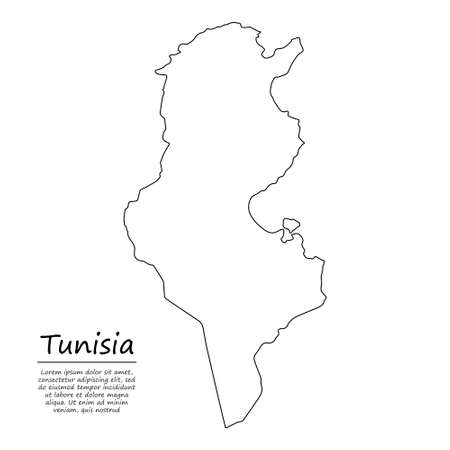 Simple outline map of Tunisia, vector silhouette in sketch line styleのイラスト素材