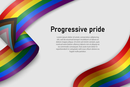 Waving flag of Progressive pride on white background. Banner or ribbon vector templateのイラスト素材
