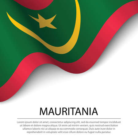 Waving flag of Mauritania on white background. Banner or ribbon vector template for independence dayのイラスト素材
