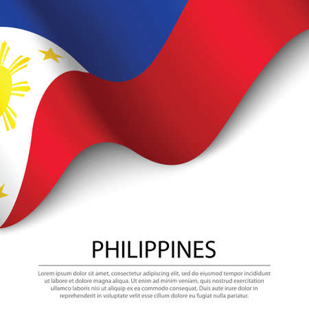 Waving flag of Philippines on white background. Banner or ribbon vector template for independence dayのイラスト素材