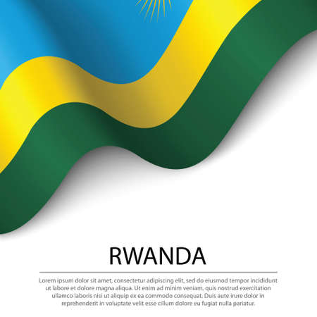 Waving flag of Rwanda on white background. Banner or ribbon vector template for independence dayのイラスト素材