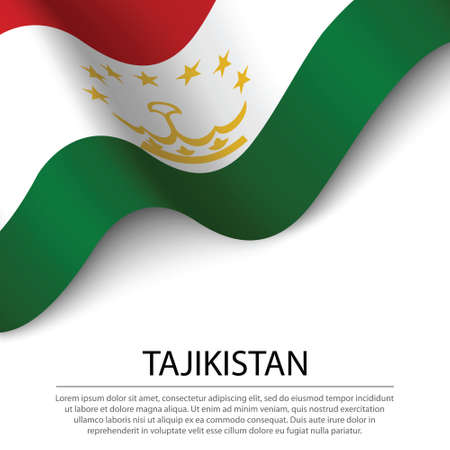 Waving flag of Tajikistan on white background. Banner or ribbon vector template for independence dayのイラスト素材