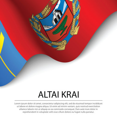 Waving flag of Altai Krai is a region of Russia on white background. Banner or ribbon vector templateのイラスト素材