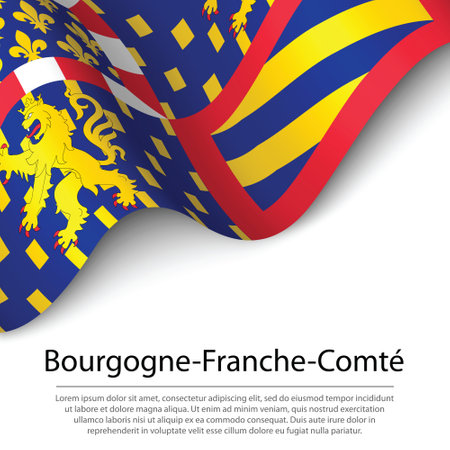 Waving flag of Bourgogne-Franche-Comte is a region of France on white background. Banner or ribbon vector templateのイラスト素材