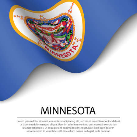 Waving flag of Minnesota is a state of USA on white background. Banner or ribbon vector templateのイラスト素材