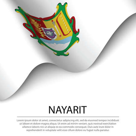 Waving flag of Nayarit is a state of Mexico on white background. Banner or ribbon vector templateのイラスト素材