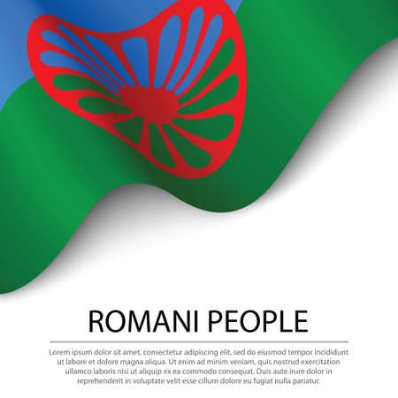 Waving flag of Romani people on white background. Banner or ribbon vector templateのイラスト素材