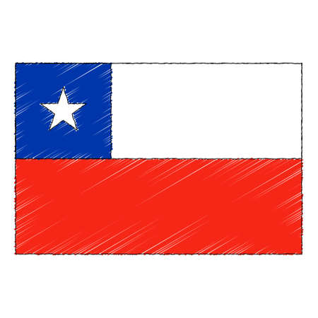 Hand drawn sketch flag of Chile. doodle style vector iconのイラスト素材
