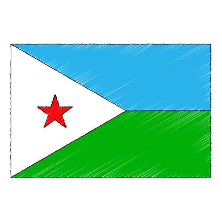 Hand drawn sketch flag of Djibouti. doodle style vector iconのイラスト素材