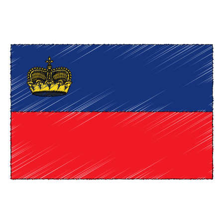 Hand drawn sketch flag of Liechtenstein. doodle style vector iconのイラスト素材