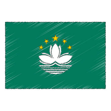 Hand drawn sketch flag of Macau. Doodle style vector iconのイラスト素材