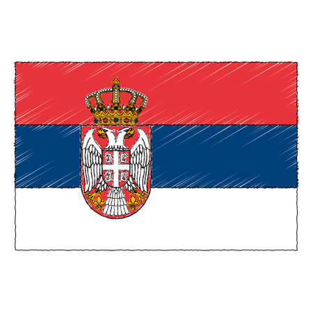 Hand drawn sketch flag of Serbia. doodle style vector iconのイラスト素材