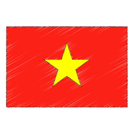Hand drawn sketch flag of Vietnam. Doodle style vector iconのイラスト素材