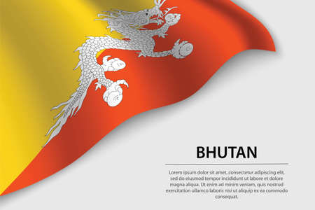 Wave flag of Bhutan on white background. Banner or ribbon vector template for independence dayのイラスト素材
