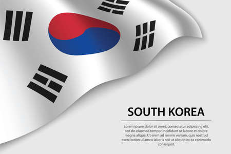 Wave flag of South Korea on white background. Banner or ribbon vector template for independence dayのイラスト素材