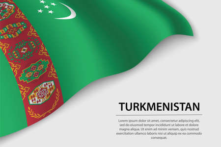 Wave flag of Turkmenistan on white background. Banner or ribbon vector template for independence dayのイラスト素材