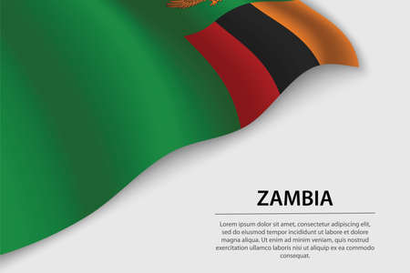 Wave flag of Zambia on white background. Banner or ribbon vector template for independence dayのイラスト素材