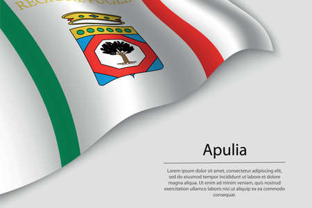 Wave flag of Apulia is a region of Italy. Banner or ribbon vector templateのイラスト素材