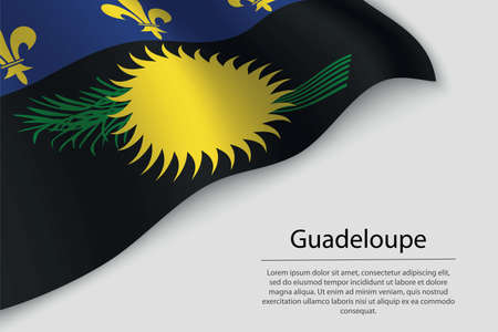 Wave flag of Guadeloupe is a region of France. Banner or ribbon vector templateのイラスト素材