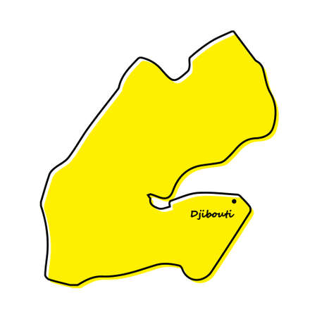 Simple outline map of Djibouti with capital location. Stylized minimal line designのイラスト素材