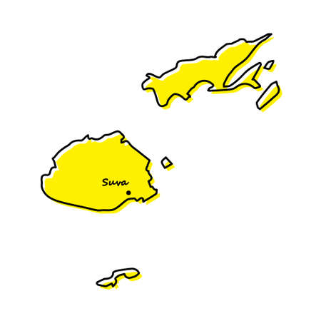 Simple outline map of Fiji with capital location. Stylized minimal line designのイラスト素材