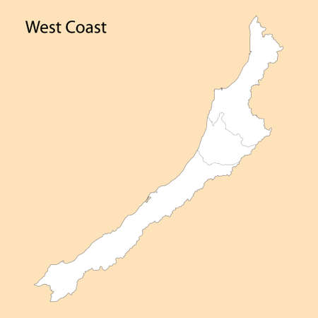 High Quality map of West Coast is a region of New Zealand, with borders of the districtsのイラスト素材