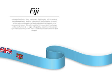 Waving ribbon or banner with flag of Fiji. Template for independence day poster designのイラスト素材