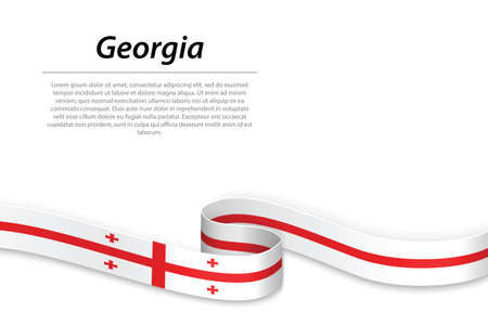 Waving ribbon or banner with flag of Georgia. Template for independence dayのイラスト素材