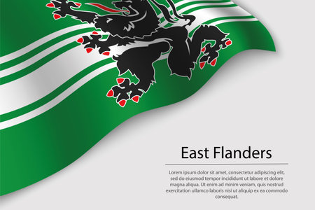 Wave flag of East Flanders is a region of Belgium. Banner or ribbon vector templateのイラスト素材