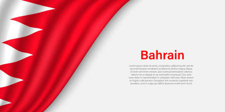 Wave flag of Bahrain on white background. Banner or ribbon vector template for independence dayのイラスト素材