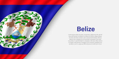 Wave flag of Belize on white background. Banner or ribbon vector template for independence dayのイラスト素材
