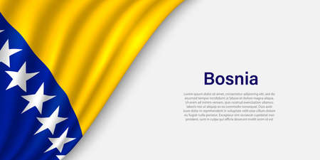 Wave flag of Bosnia on white background. Banner or ribbon vector template for independence dayのイラスト素材