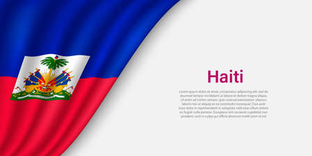 Wave flag of Haiti on white background. Banner or ribbon vector template for independence dayのイラスト素材