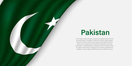 Wave flag of Pakistan on white background. Banner or ribbon vector template for independence dayのイラスト素材