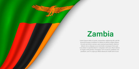 Wave flag of Zambia on white background. Banner or ribbon vector template for independence dayのイラスト素材