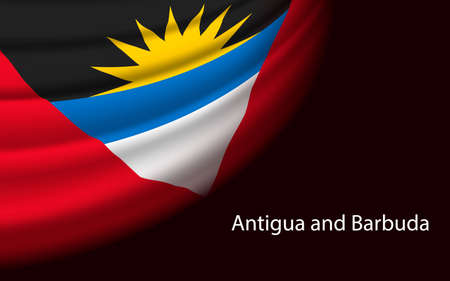 Wave flag of Antigua and Barbuda on dark background. Banner or ribbon vector template for independence dayのイラスト素材