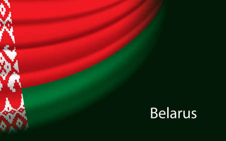 Wave flag of Belarus on dark background. Banner or ribbon vector template for independence dayのイラスト素材