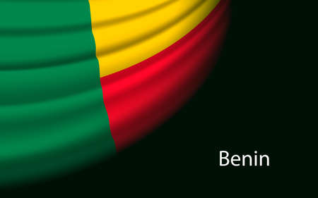 Wave flag of Benin on dark background. Banner or ribbon vector template for independence dayのイラスト素材