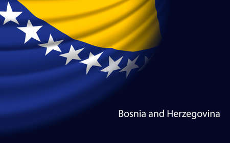 Wave flag of Bosnia and Herzegovina on dark background. Banner or ribbon vector template for independence dayのイラスト素材