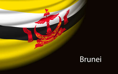 Wave flag of Brunei on dark background. Banner or ribbon vector template for independence dayのイラスト素材