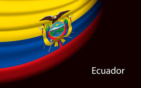 Wave flag of Ecuador on dark background. Banner or ribbon vector template for independence dayのイラスト素材
